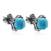 Turquoise Earring, Titanium Steel, with turquoise, fashion jewelry & Unisex, more colors for choice, 7x17mm, Sold By PC