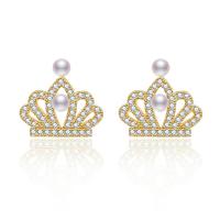 Cubic Zirconia Micro Pave Brass Earring, Crown, plated, fashion jewelry & micro pave cubic zirconia & for woman & hollow, more colors for choice, nickel, lead & cadmium free, 14x13mm, Sold By Pair