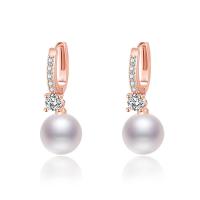 Cubic Zirconia Micro Pave Brass Earring, with Plastic Pearl, Round, plated, fashion jewelry & micro pave cubic zirconia & for woman, more colors for choice, nickel, lead & cadmium free, 9.80x26.30mm, Sold By Pair