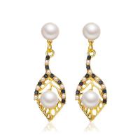 Tibetan Style Drop Earrings, with Plastic Pearl, Leaf, gold color plated, fashion jewelry & for woman & with rhinestone, more colors for choice, nickel, lead & cadmium free, 14x43mm, Sold By Pair