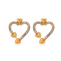 Tibetan Style Stud Earring, Heart, plated, fashion jewelry & micro pave cubic zirconia & for woman & hollow, more colors for choice, nickel, lead & cadmium free, 23x27mm, Sold By Pair