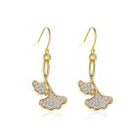 Zinc Alloy Drop Earrings Ginkgo Leaf KC gold color plated fashion jewelry & for woman & with rhinestone golden nickel lead & cadmium free 35mm Sold By Pair