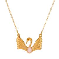 Zinc Alloy Jewelry Necklace with 5cm extender chain Swan KC gold color plated fashion jewelry & for woman & enamel nickel lead & cadmium free Length 52 cm Sold By PC