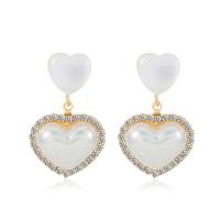 Zinc Alloy Drop Earrings with Resin Heart gold color plated fashion jewelry & micro pave cubic zirconia & for woman golden nickel lead & cadmium free Sold By Pair