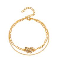 Zinc Alloy Bracelet with 5cm extender chain Butterfly KC gold color plated Double Layer & fashion jewelry & adjustable & micro pave cubic zirconia & for woman golden nickel lead & cadmium free Length 21 cm Sold By PC