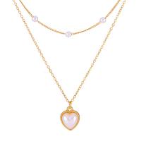 Multi Layer Necklace Zinc Alloy with Plastic Pearl with 7cm extender chain Heart plated Double Layer & fashion jewelry & for woman nickel lead & cadmium free Length 34 cm Sold By PC