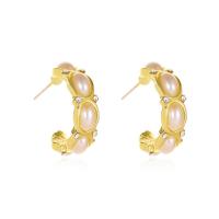 Brass Stud Earring with Plastic Pearl Letter C gold color plated fashion jewelry & for woman & with rhinestone golden nickel lead & cadmium free 18mm Sold By Pair