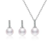 Cubic Zirconia Micro Pave Brass Jewelry Sets, earring & necklace, with Plastic Pearl, with 5cm extender chain, Round, polished, fashion jewelry & different styles for choice & micro pave cubic zirconia & for woman, platinum color, nickel, lead & cadmium free, 8x15mm, Length:40 cm, Sold By PC