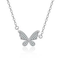 Cubic Zircon Micro Pave Brass Necklace with 5cm extender chain Butterfly polished fashion jewelry & micro pave cubic zirconia & for woman platinum color nickel lead & cadmium free Length 40 cm Sold By PC