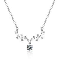 Cubic Zircon Micro Pave Brass Necklace, with 5cm extender chain, Antlers, polished, fashion jewelry & micro pave cubic zirconia & for woman, platinum color, nickel, lead & cadmium free, 28.85x22mm, Length:40 cm, Sold By PC
