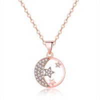 Cubic Zircon Micro Pave Brass Necklace, with 5cm extender chain, Moon and Star, plated, fashion jewelry & different styles for choice & micro pave cubic zirconia & for woman, more colors for choice, nickel, lead & cadmium free, 13.10x19.45mm, Length:40 cm, Sold By PC
