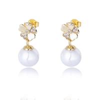 Cubic Zirconia Micro Pave Sterling Silver Earring 925 Sterling Silver with Shell Pearl plated micro pave cubic zirconia & for woman 22.80mm Sold By Pair