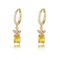 Cubic Zirconia Micro Pave Sterling Silver Earring, 925 Sterling Silver, Pineapple, plated, micro pave cubic zirconia & for woman, more colors for choice, 22.30mm, Sold By Pair