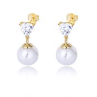 Cubic Zirconia Micro Pave Sterling Silver Earring 925 Sterling Silver with Shell Pearl plated micro pave cubic zirconia & for woman 21mm Sold By Pair