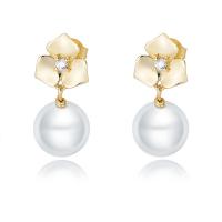 Cubic Zirconia Micro Pave Sterling Silver Earring, 925 Sterling Silver, with Shell Pearl, plated, micro pave cubic zirconia & for woman, more colors for choice, 24.60mm, Sold By Pair