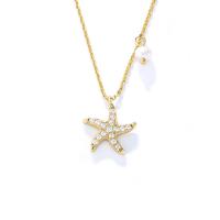 Cubic Zircon Micro Pave 925 Sterling Silver Necklace with Shell Pearl Starfish plated micro pave cubic zirconia & for woman 12.30mm Length Approx 17.7 Inch Sold By PC