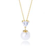 Cubic Zircon Micro Pave 925 Sterling Silver Necklace with Shell Pearl plated micro pave cubic zirconia & for woman 450mm Sold By PC