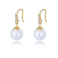 925 Sterling Silver Drop &  Dangle Earrings with Shell Pearl plated micro pave cubic zirconia & for woman 24.60mm Sold By Pair