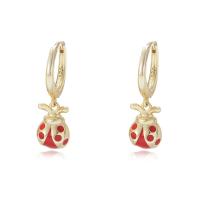 Huggie Hoop Drop Earring 925 Sterling Silver Ladybug plated for woman & enamel Sold By Pair