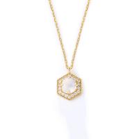 Cubic Zircon Micro Pave 925 Sterling Silver Necklace with Moonstone gold color plated micro pave cubic zirconia & for woman gold 9.60mm Length Approx 17.7 Inch Sold By PC
