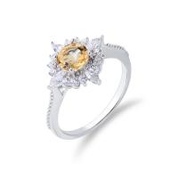 Cubic Zirconia Micro Pave 925 Sterling Silver Rings, with Citrine, platinum plated, different size for choice & micro pave cubic zirconia & for woman, original color, Sold By PC