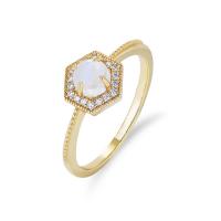 Cubic Zirconia Micro Pave 925 Sterling Silver Rings, with Moonstone, gold color plated, different size for choice & micro pave cubic zirconia & for woman, gold, Sold By PC