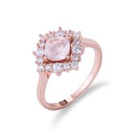 Cubic Zirconia Micro Pave 925 Sterling Silver Rings, with Rose Quartz, rose gold color plated, different size for choice & micro pave cubic zirconia & for woman, rose gold color, Sold By PC
