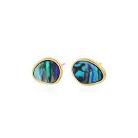 Shell Earrings, 925 Sterling Silver, with turquoise & Abalone Shell, plated, different materials for choice & for woman, more colors for choice, 10x13mm, Sold By PC