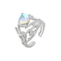 Латунь Манжеты палец кольцо, с Лунный камень, покрытый платиной, Регулируемый & Женский, оригинальный цвет, продается PC