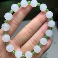 Hetian Jade Bracelet, Round, polished, Unisex, white, 9mm, Length:Approx 7.5 Inch, Sold By PC