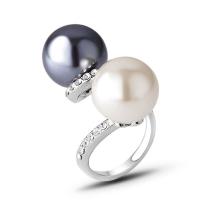 Stainless Steel Finger Ring Brass with Plastic Pearl & for woman & with rhinestone silver color nickel lead & cadmium free Sold By PC