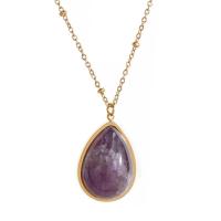 Natural Gemstone Necklace Titanium Steel with Natural Stone with 1.97inch extender chain Teardrop 18K gold plated fashion jewelry & Unisex golden Length Approx 15.75 Inch Sold By PC