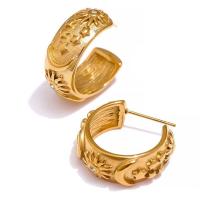 Titanium Steel  Earring, fashion jewelry & micro pave cubic zirconia & for woman, golden, 19.92mm,8mm, Sold By Pair