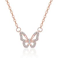 Cubic Zircon Micro Pave Brass Necklace, with 5cm extender chain, Butterfly, plated, fashion jewelry & micro pave cubic zirconia & for woman, more colors for choice, nickel, lead & cadmium free, 13.55x10.85mm, Length:40 cm, Sold By PC