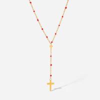 Titanium Steel Necklace, with 5cm extender chain, Cross, Vacuum Ion Plating, fashion jewelry & for woman & enamel, golden, Length:44 cm, Sold By PC