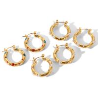 Titan Stahl Ohrring, Titanstahl, mit Kunststoff Perlen, Kreisring, Modeschmuck & Micro pave Zirkonia & für Frau, keine, 24x26mm, verkauft von Paar