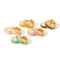 Boucle d'oreille Acier Titane, beignet, bijoux de mode & pour femme & émail, plus de couleurs à choisir, 13x4x12mm, Vendu par paire