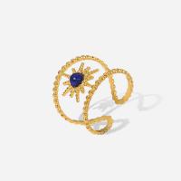 Anel de dedo de aço de partículas, Partículas de aço, with zircone em forma de cubo, Estrela de Oito Pontas, joias de moda & para mulher, dourado, 21x20mm, vendido por PC
