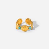 Aço inoxidável 304 Cuff Ring Finger, with turquesa, joias de moda & Estilo boêmio & para mulher, dourado, 7x18mm, vendido por PC