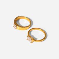 Zirkonia Edelstahl-Finger- Ring, 304 Edelstahl, mit kubischer Zirkonia, Modeschmuck & verschiedene Stile für Wahl & für Frau, goldfarben, Größe:6-8, verkauft von PC