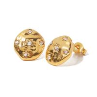 Boucle d'oreille Acier Titane, bijoux de mode & pavé de micro zircon & pour femme, doré, 13mm, Vendu par paire