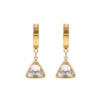 Huggie Hoop Drop Earring 304 Stainless Steel with Cubic Zirconia Triangle Vacuum Ion Plating fashion jewelry & for woman golden Sold By Pair