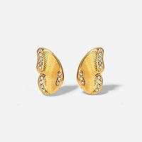 Stainless Steel Stud Earrings 304 Stainless Steel Butterfly Vacuum Ion Plating fashion jewelry & micro pave cubic zirconia & for woman golden Sold By Pair