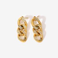 Boucle d'oreille Acier Titane, bijoux de mode & pavé de micro zircon & pour femme, doré, 13.14x36.43mm, Vendu par paire