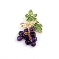 Crystal Brooch, Tibetan Style, with Crystal, Grape, gold color plated, for woman & enamel & with rhinestone, 58x35mm, Sold By PC