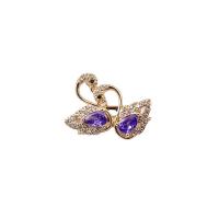 Cubic Zirconia Brooch Brass Swan gold color plated micro pave cubic zirconia & for woman nickel lead & cadmium free Sold By PC