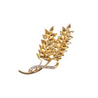 Cubic Zirconia Brooch, Brass, Wheat, gold color plated, micro pave cubic zirconia & for woman, nickel, lead & cadmium free, 53x25mm, Sold By PC