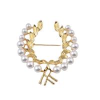 Plastic Pearl Brooch Zinc Alloy with Plastic Pearl Wheat gold color plated fashion jewelry & for woman Sold By PC