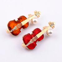 Acrylic Brooch Zinc Alloy with Plastic Pearl & Acrylic Violin gold color plated Unisex & with rhinestone Sold By PC