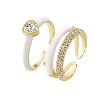 Cubic Zirconia Micro Pave Brass Ring gold color plated Adjustable & for woman & with rhinestone Sold By PC